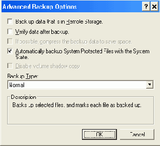 Окно Advanced Backup Options
