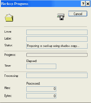 Окно Backup Progress
