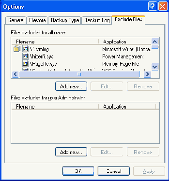  Exclude Files  Options