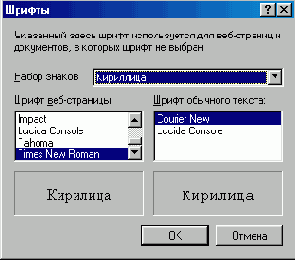 Окно Шрифты