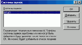 Окно Системы оценок